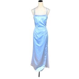 Vintage Dave & Johnny Baby Blue Cross Strap Rhinestone Zip Up Formal Dress